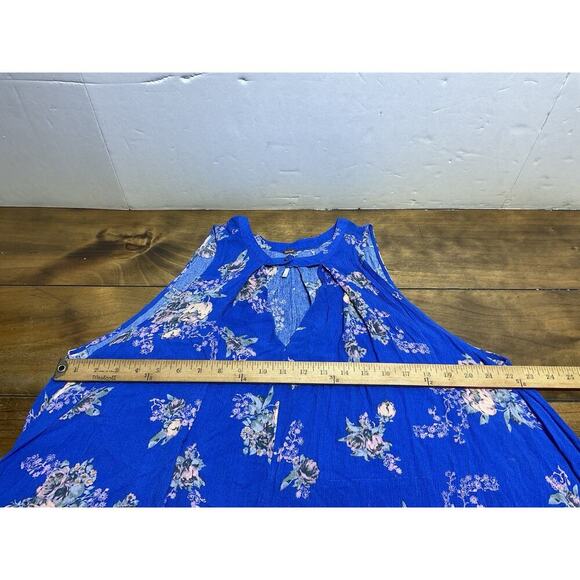 FREE PEOPLE Floral Sleeveless Mini Swing Blue Keyhole Dress Size XS - Picture 7 of 10
